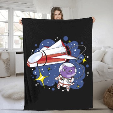 Discover Astronaut Job Space Cat taking a space walk outside the Spaceship Fleece Blankets