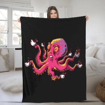 Discover Octopus Pet Realistic Octopus With Coffee Cups Lover Artistic Fleece Blankets