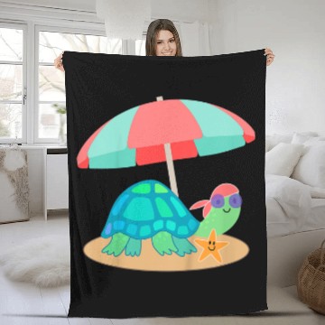 Discover Turtle Pet Kids Vacation Themed Turtle with Starfish Fleece Blankets