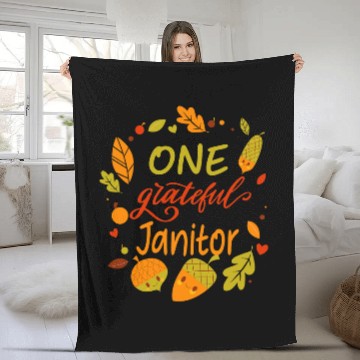 Discover Blessed Family One Grateful Janitor Thanksgiving Matching Fleece Blankets