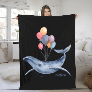 Discover Whale Pet Creatures Balloon Illustration Beautiful Cute Watercolor Hand Painted Sty Fleece Blankets