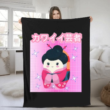 Discover Funny Retro 90s Japanese Kawaii Geisha Baseball Tees Fleece Blankets