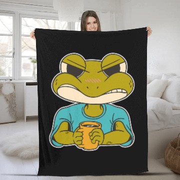 Discover Frog Pet Funny cartoon angry morning frog drinking coffee toad coffee Fleece Blankets