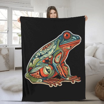 Discover Frog Pet Frog Native American Indian Style Art Pacific Northwest 07 Fleece Blankets