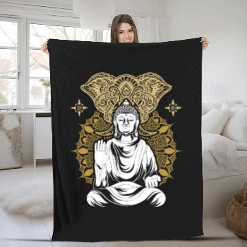 Discover Elephant Mammal Zen Buddhist Mandala Elephant Buddhism Buddha Fleece Blankets
