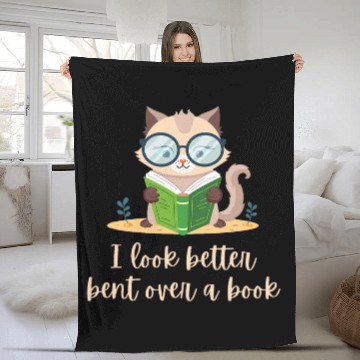 Discover Book Fun I look better bent over a book cute cat reading Fleece Blankets