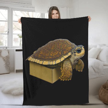 Discover Turtle Pet Box Turtle Climbing Out of a Box Fleece Blankets