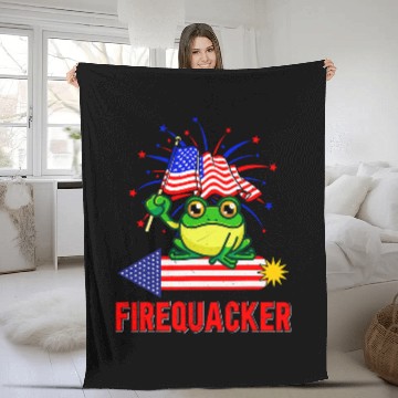 Discover Frog Pet Funny Fourth of July USA Firequacker Fleece Blankets