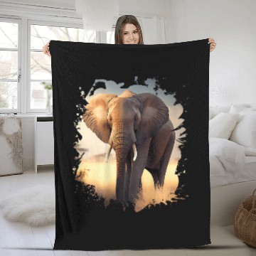 Discover Elephant Mammal Backprint Lonely elephant in the African savanna Fleece Blankets