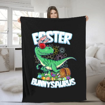 Discover Dinosaur Pet Easter Dinosaur Bunny Egg Hunt Kids Boys Velociraptor Fleece Blankets