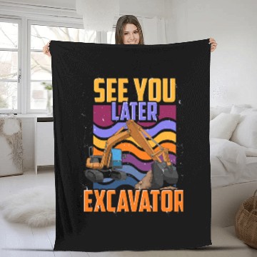 Discover Excavator Fun Construction Work Vehicle Digger See You Later Fleece Blankets