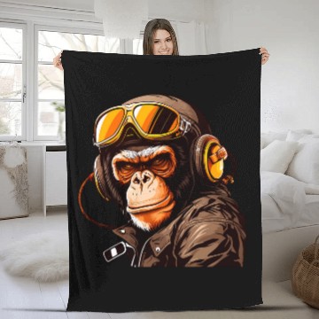 Discover Gorilla Pet Monkey Ape In Jacket Sunglasses Pilot Flight Racing Zip Fleece Blankets