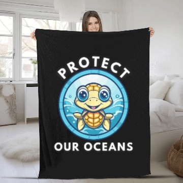 Discover Turtle Pet Cute Sea Turtle Protect Our Oceans World Turtle Day Fleece Blankets