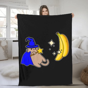 Discover Cat magician foodie magic banana Fleece Blankets