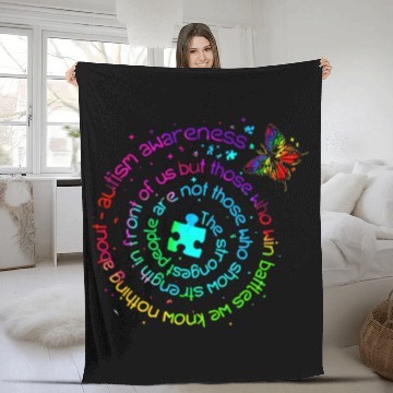 Discover Autism Puzzle The Strongest People Puzzle Fleece Blankets Butterfly Fleece Blankets