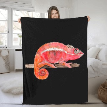 Discover Chameleon Pet Red chameleon climbs on a branch watercolour style Baseball Tees Fleece Blankets