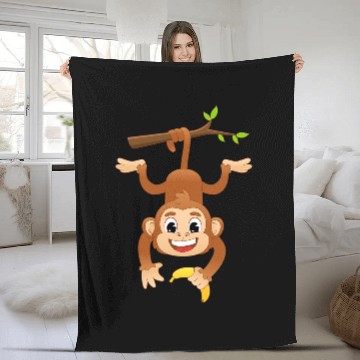 Discover Gorilla Pet Monkey Holding Banana On Tree Primate Gorilla Chimpanzee Ape Zip Fleece Blankets