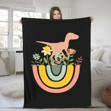 Discover Dinosaur Pet Raptor Velociraptor Dino Rainbow Boho Bohemian Fleece Blankets