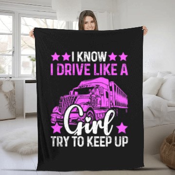 Discover Funny Semi Truck Driver Female Trucker Fleece Blankets