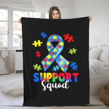 Discover Autism Puzzle Support Squad Autism Awareness Month Puzzle Piece Ribbon Baseball Tees Fleece Blankets