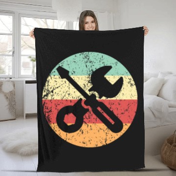 Discover Car Mechanic Screwdriver Wrench Cool Retro 1970s Style Fleece Blankets
