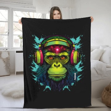 Discover Gorilla Pet Electro Gorilla DJ for Electro Music Fans Fleece Blankets