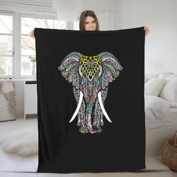 Discover Elephant Mammal Colored Elephant Ethnic patterned Art Zip Fleece Blankets