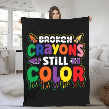 Discover Autism Puzzle Broken Crayons Still Color Mental Health Zip Fleece Blankets