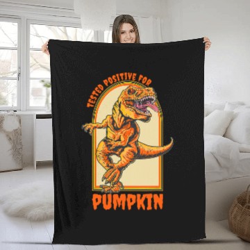 Discover Dinosaur Pet Halloween Dinosaur Tested Positive for Pumpkin Fleece Blankets