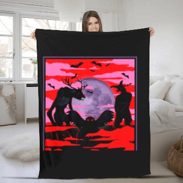 Discover Goats Pet White Moon Red Sky Cryptid Group Goatsman Wendigo Mothman Fleece Blankets