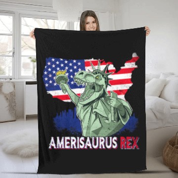 Discover Dinosaur Pet Amerisaurus T rexs American Flag Independence Day Merica Fleece Blankets