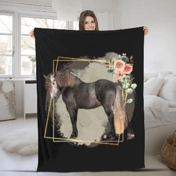 Discover Horse Pet Dappled Gray Baroque Draft Horse and Flowers Baseball Tees Fleece Blankets