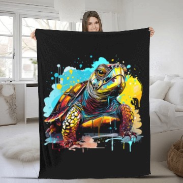Discover Turtle Pet Colorful Eastern Box Turtle Lover Splash Art 1 Fleece Blankets