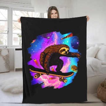 Discover Sloth Pet Gift Skateboarding Outer Space Retro vintages Skater Sloth Fleece Blankets
