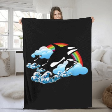 Discover Whale Pet Killer Orca Whale Family Jumping Rainbow Funny Baseball Tees Fleece Blankets