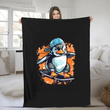 Discover Penguin Pet Riding Skateboard Skateboarder Skating Skateboarding Baseball Tees Fleece Blankets