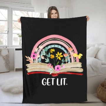 Discover Book Fun Funny Bookworm Book Nerd Get Lit Book Flower Rainbow Reading Zip Fleece Blankets