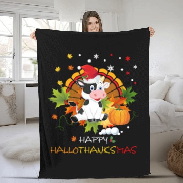 Discover Cow Pet Happy Hallothanksmas Pumpkin Turkey Cute Cow Baseball Tees Fleece Blankets