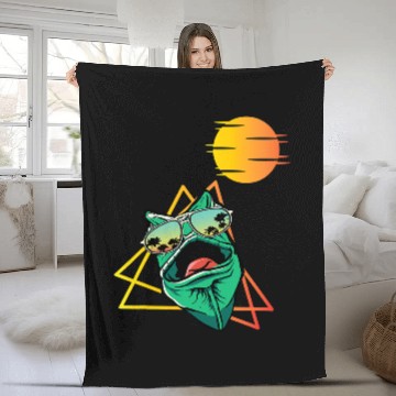 Discover Gecko Pet 80s Gecko With Sunglasses Retro 80s Lizard Fleece Blankets