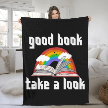 Discover Book Fun Gift Good Book Take a Look Rainbow reading books Girl Fleece Blankets