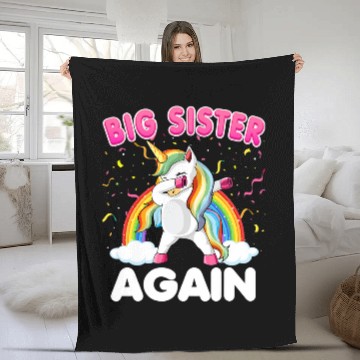 Discover Unicorn Pet Big Sister Again Pregnancy Announcement Dab Fleece Blankets