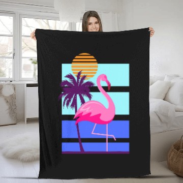 Discover Flamingo Pet Art Deco Synthwave Style Flamingo Design Zip Fleece Blankets