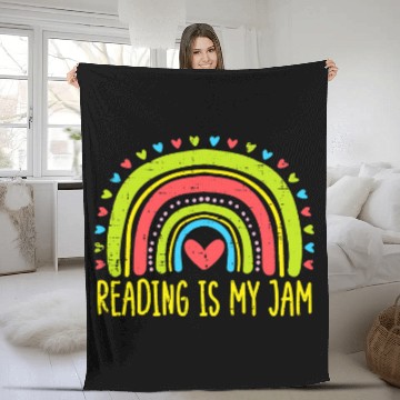 Discover Book Fun rainbow reading is jam teacher librarian Fleece Blankets