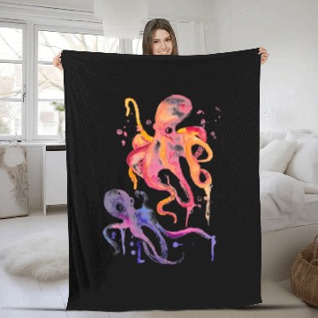 Discover Octopus Pet art Sea Life paintings Environmentalist Conservation Fleece Blankets