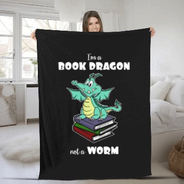 Discover Book Fun Im A Book Dragon Not A Worm Bookworm Librarian Book Fleece Blankets