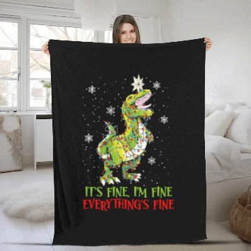 Discover Dinosaur Pet Im Fine Its Fine Everything Is Fine TRex xmass Lights Fleece Blankets