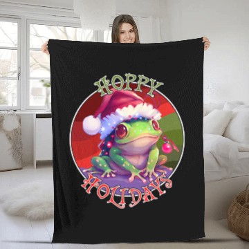 Discover Frog Pet Hoppy Holidays Christmas Cottagecore Kawaii Frog Toad Fleece Blankets