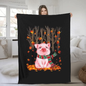 Discover Pig Pet Fall Leaves Tree Forest Garden Fleece Blankets