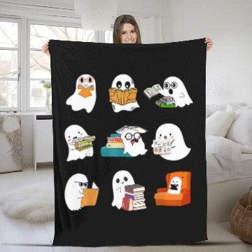 Discover Book Fun ghosts Reading Teacher Halloween Librarian Book Lover School Fleece Blankets