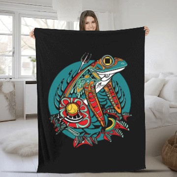 Discover Frog Pet Native American Indian Style Art Pacific Northwest 4 Fleece Blankets